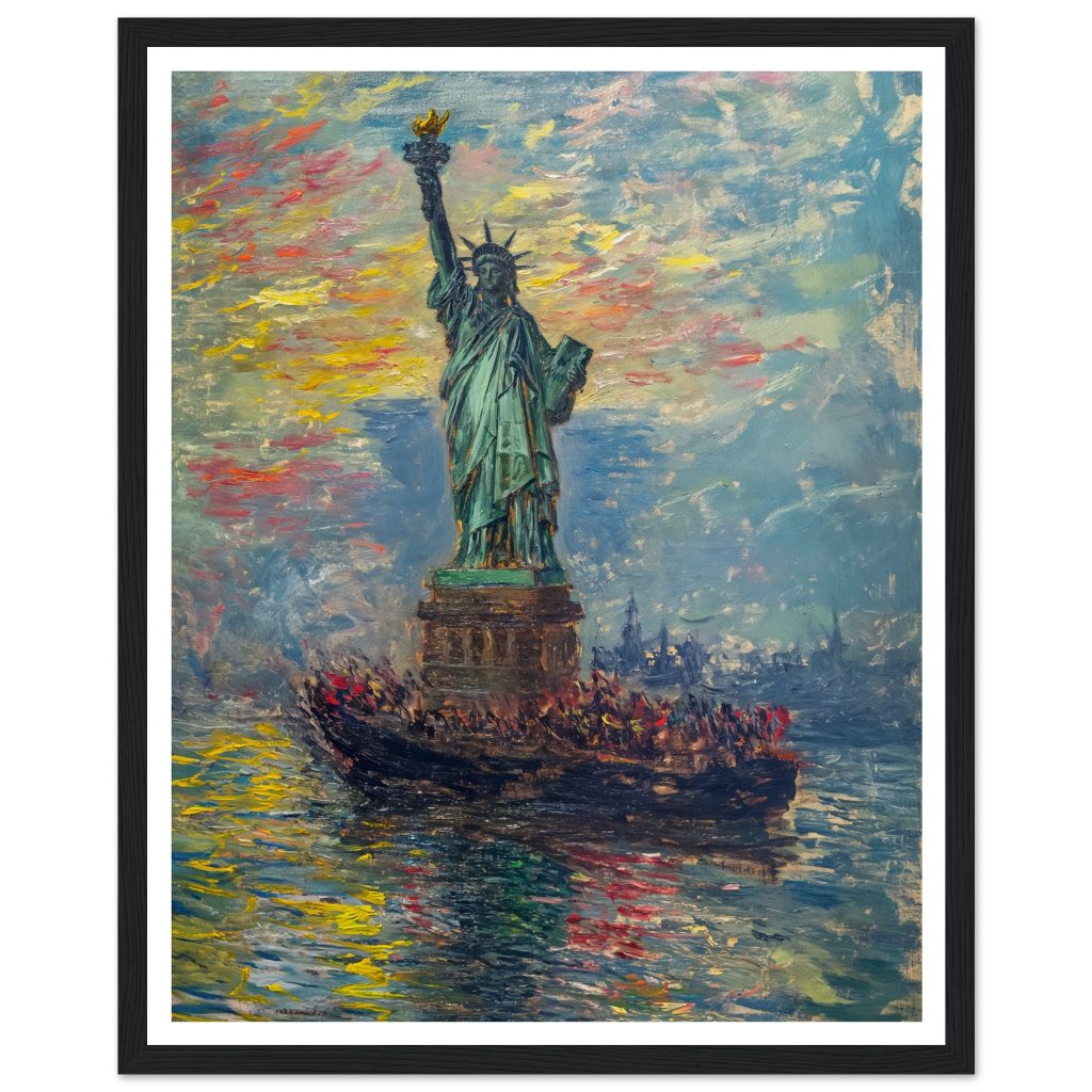 Framed AI Poster Art of The Statue of Liberty - Claude Monet