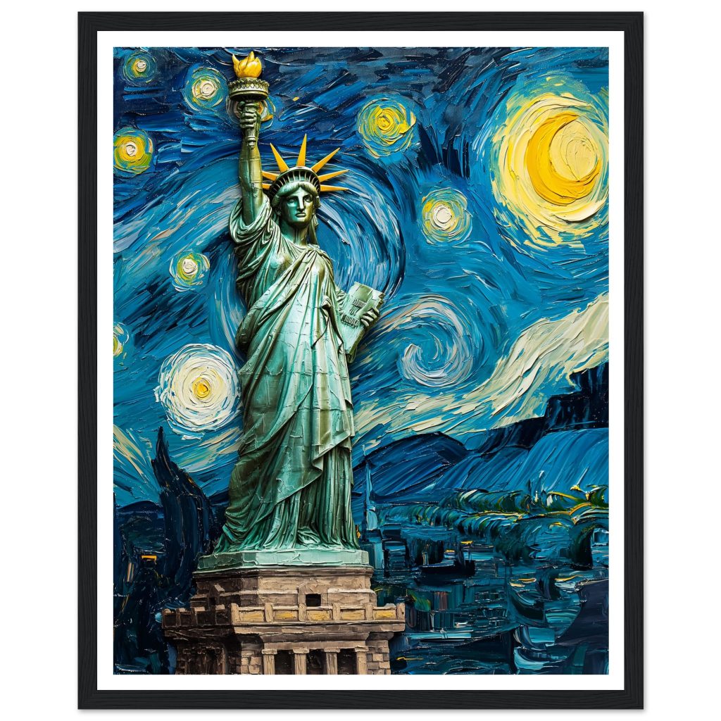 Framed AI Poster Art of The Statue of Liberty - Vincent van Gogh