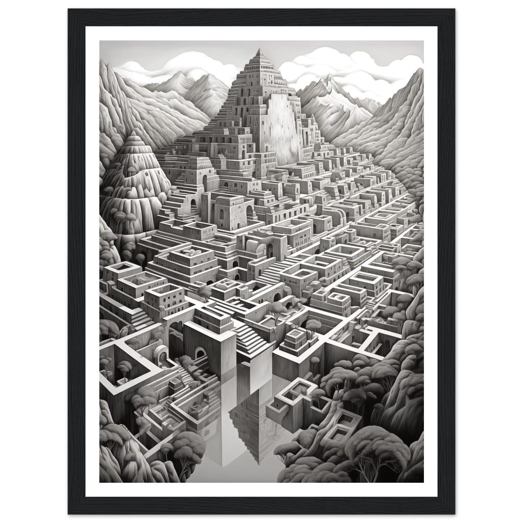 Framed AI Poster Art of Machu Picchu - M. C. Escher