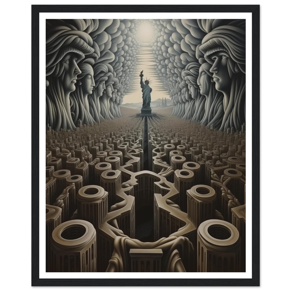 Framed AI Poster Art of The Statue of Liberty - M. C. Escher