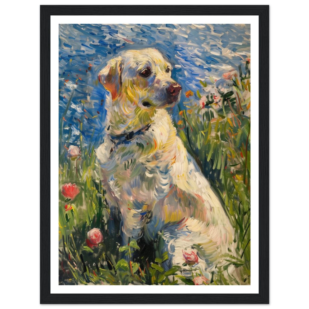 Framed AI Poster Art of White Labrador - Claude Monet